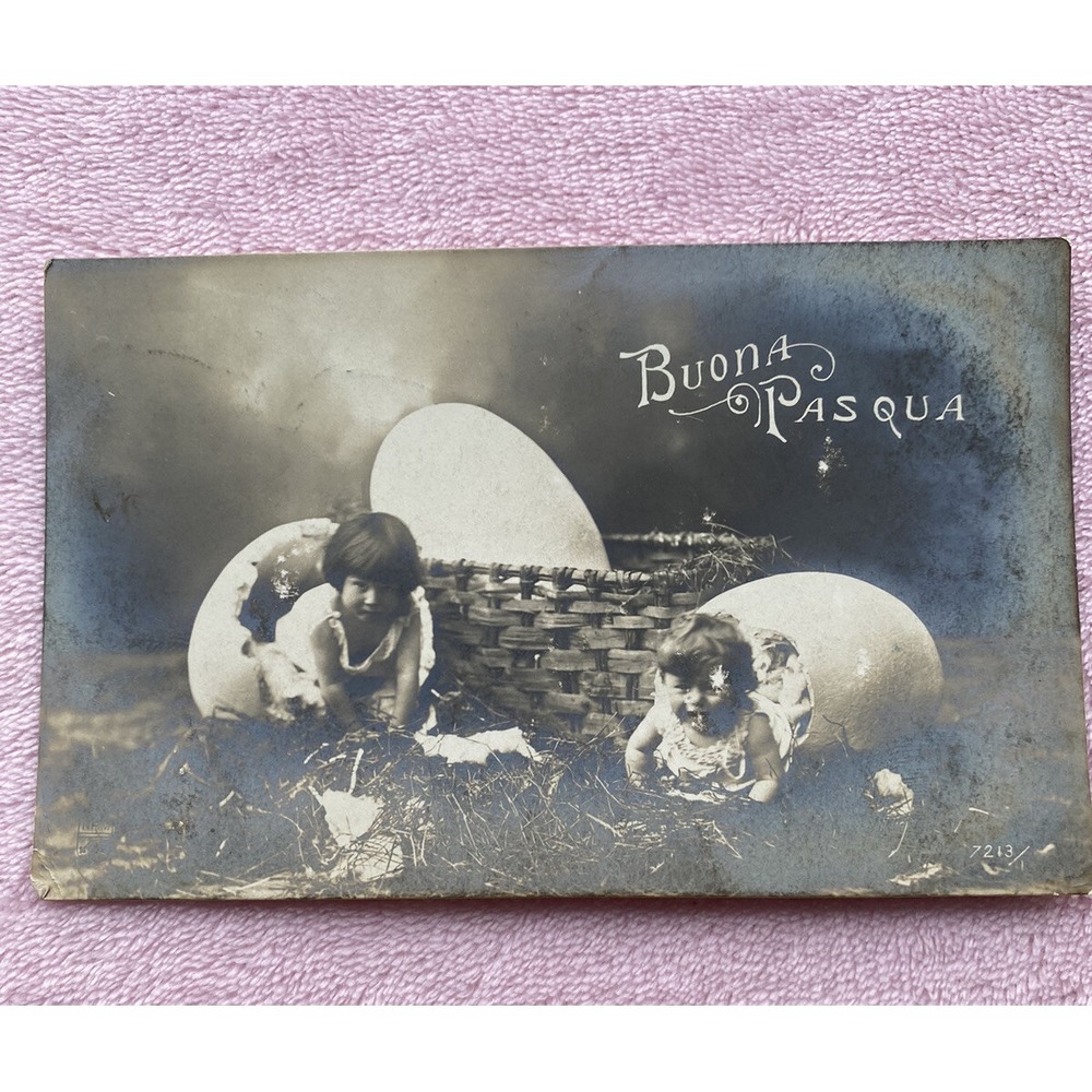Happy Easter~ART DECO~Girls Hatch~Egg Shells~Basket~1908 Real Photo Stamped